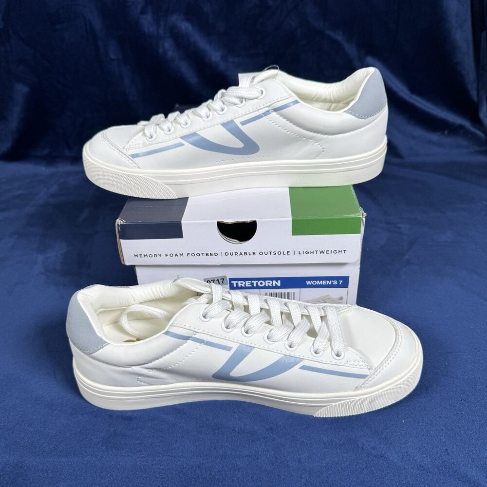 SIZE 7 Tretorn “Serve” Women’s Memory Foam Footbed Sneaker White/Blue NEW 0717 - Picture 3 of 5